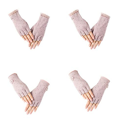 Gongxue 4 Pairs Women Sunscreen Fingerless Gloves UV Protection Driving Riding Fishing Cotton Mittens - color: Purple
