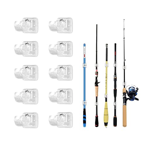 Wall Mounted Rod Clips - 10Pcs Fishing Pole/Cue/Curtain Rod Holder Clips Storage Rack - color: Transparent