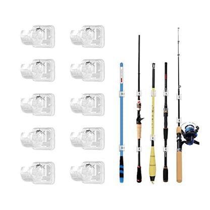 Wall Mounted Rod Clips - 10Pcs Fishing Pole/Cue/Curtain Rod Holder Clips Storage Rack - color: Transparent
