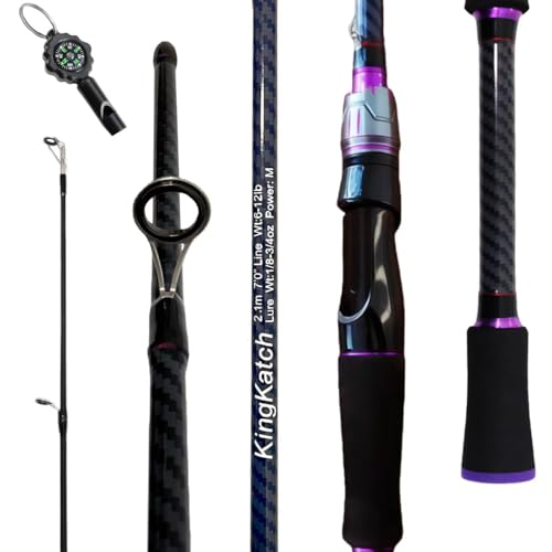 24-Ton Carbon & Fiberglass Spinning/Casting Rod, Lightweight 2-Piece Sensitive Fishing Rod with Ceramic Guides & Split-Grip Handle for Bass, Trout, Pike - color: A-Purple- Spinning- 7'0"