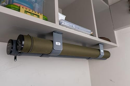 Fly Rod Tube Holder – Under Shelf & Ceiling Mount | Holds 2 Fly Rod Tubes | PETG, Made in USA | Fits Standard 2" & Large 2.5" Hard and Cloth Rod Tubes (2 Pack) - color: Gray, size: Standard (2")