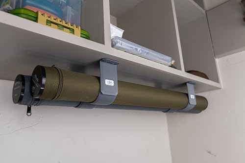Fly Rod Tube Holder – Under Shelf & Ceiling Mount | Holds 2 Fly Rod Tubes | PETG, Made in USA | Fits Standard 2" & Large 2.5" Hard and Cloth Rod Tubes (2 Pack) - color: Gray, size: Large (2.5")