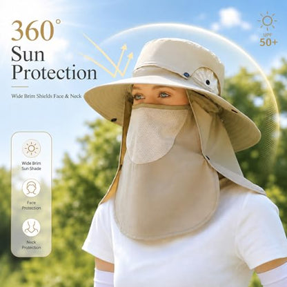 Sun Hat Unisex Face Coverage Shield Neck Flap Cap Garden Lawn Work Sports Hiking Fishing Hats - color: Kcl015-beige