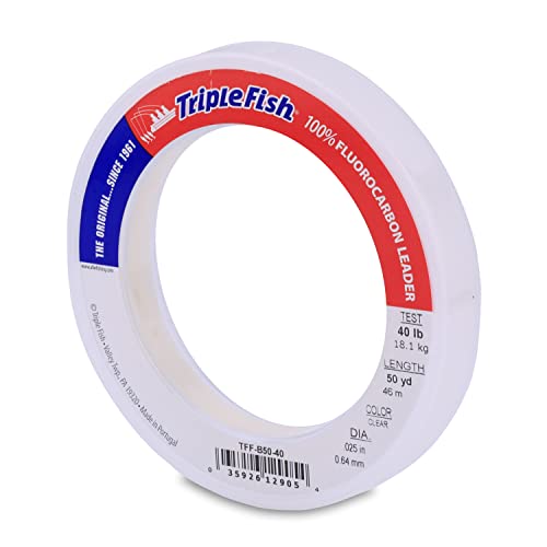 Triple Fish 100% Fluorocarbon Fishing Leader - Clear Invisible Strong and Heavy Duty Highly Abrasion Resistant, Fast Sinking Freshwater & Saltwater - style: 40 Lb, 50 Yd Bracelet