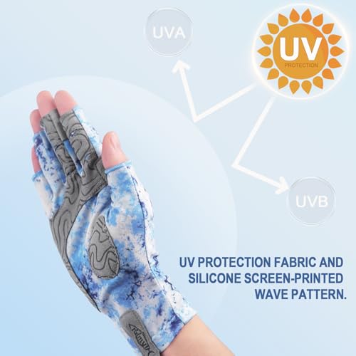 Palmyth UV Protection Fishing Fingerless Gloves UPF50+ Sun Gloves Men Women for Kayaking, Hiking, Paddling, Driving, Canoeing, Rowing - color: Blue Mist, size: X-Small