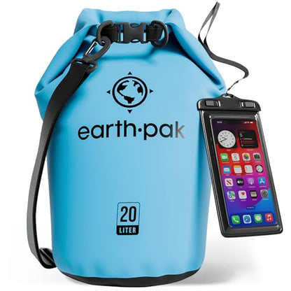 Earth Pak Waterproof Dry Bag - Roll Top Waterproof Backpack Sack Keeps Gear Dry for Kayak with Waterproof Phone Case - color: Light Blue, size: 20L