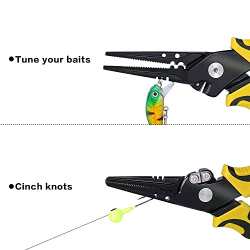 Sougayilang Fishing Pliers,Sheath and Lanyard Tungsten Carbide Cutters,420 Stainless Steel Fishing Tools,Saltwater Resistant Fishing Gear with Rubber Handle-7.5'' Straight Nose - Yellow - color: 7.5'' Straight Nose-yellow