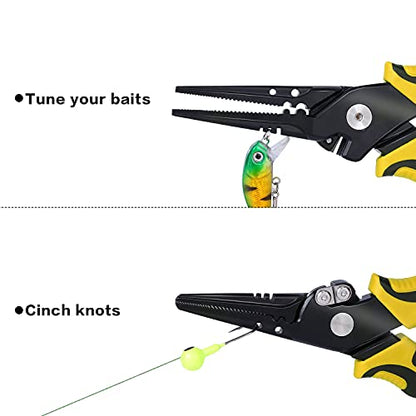 Sougayilang Fishing Pliers,Sheath and Lanyard Tungsten Carbide Cutters,420 Stainless Steel Fishing Tools,Saltwater Resistant Fishing Gear with Rubber Handle-7.5'' Straight Nose - Yellow - color: 7.5'' Straight Nose-yellow