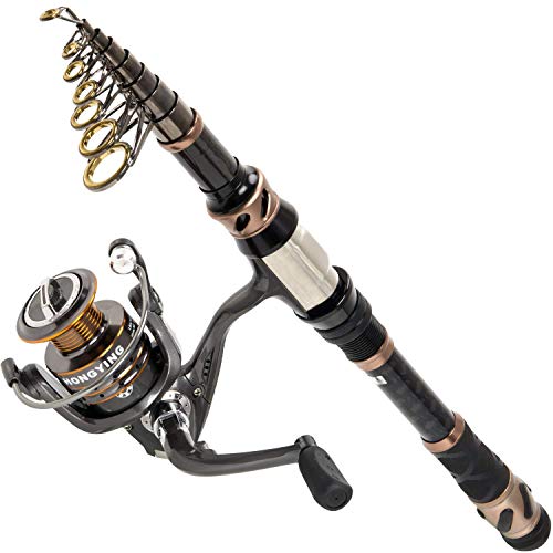 PLUSINNO Fishing Rod and Reel Combos - Carbon Fiber Telescopic Fishing Pole - Spinning Reel 12 +1 Shielded Bearings Stainless Steel BB - color: Fishing rod+reel(No Lures&Line), size: 2.1M 6.89FT