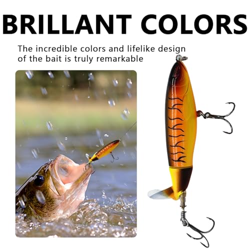 1-Pack Topwater Fishing Lures & Crankbaits Set - High-Action Popper Bass Lures with Rotating Tail, Saltwater/Freshwater Hard Baits for Trout, Pike, Catfish | Vibrating Lure Kit with Storage Box - color: orange