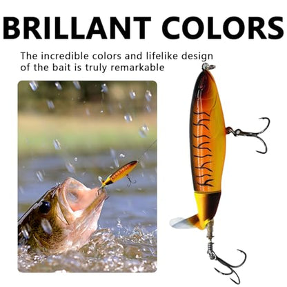 1-Pack Topwater Fishing Lures & Crankbaits Set - High-Action Popper Bass Lures with Rotating Tail, Saltwater/Freshwater Hard Baits for Trout, Pike, Catfish | Vibrating Lure Kit with Storage Box - color: orange