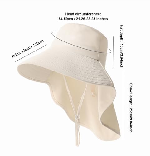 Women Wide-Brim-Bucket-Ponytail-Sun-Hats - Summer UV Protection Sun Hat Foldable Fishing Hat with Neck Flap Pony Hole