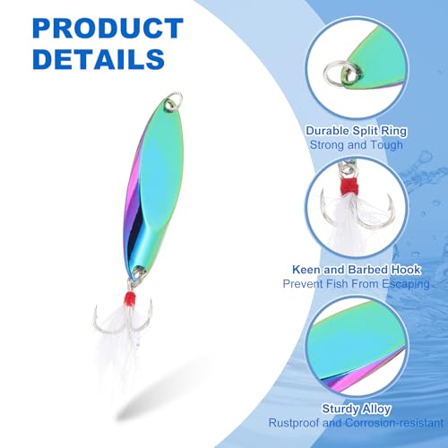 PATIKIL Fishing Spoons, Fishing Lures Casting Spoon Treble Hooks Jigs Hard Metal Spinner Baits - color: Multicolor, size: 3/5 oz