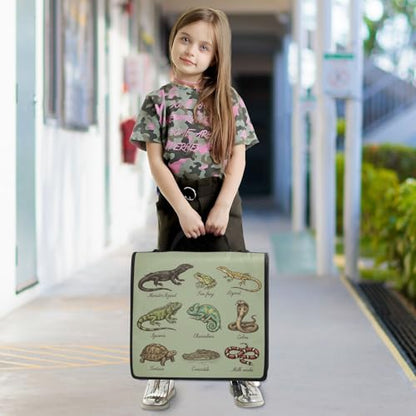 Green Animal Zipper Binder Bag 3 Ring with Shoulder Strap Zippered Binder Fits 13 Inch Laptop File Folder Document Organizer for College Office Supplies - color: Green Animal