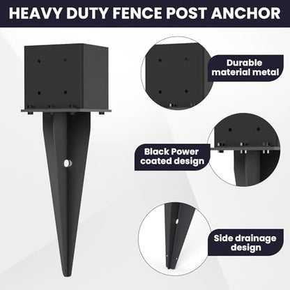 2 Pcs 22" Fence Post Anchor Ground Spike| Black Powder-Coated| 6"x6" | Actual 5.6"x5.6" Heavy Duty Metal Fence Post Anchor for Deck| Fence| Porch| Railing| Mailbox - size: 2 Pcs, style: 6"x 6"