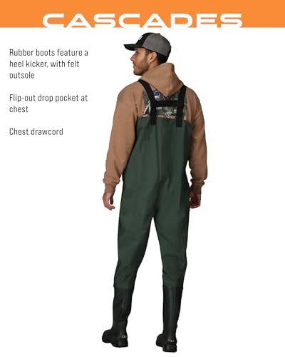 FROGG TOGGS Cascades 2-ply Poly/Rubber Waterproof Fishing Bootfoot Chest Wader for Fishing - color: Felt, size: 12