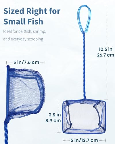 Pawfly 5''/6'' Fish Net for Fish Tank, Aquarium Net with Braided Metal Handle and Nylon Mesh, Small Fish Net Minnow Net for Pond Freshwater and Saltwater - size: 5 inch