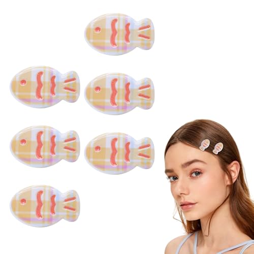 6 Pcs Little Fish Snap Hair Clips Resin Yellow Plaid Fish Design Small Hairpin No Slip Cute Headwear for Frontal Hair Accessories Cute Gifts for Women Styling - color: Style 10