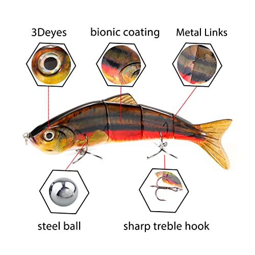 10in Multi Jointed Swimbait Fishing Lures Bait,4 Segment Big Giant Sinking Fishing Bass Lures,Crankbaits Swimbaits with Treble Hook - color: 10in,4.76oz-Color K