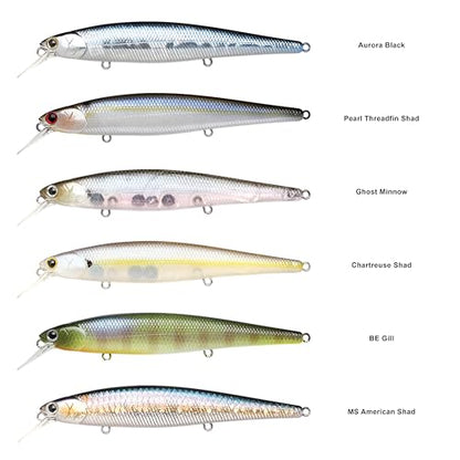 LUCKY CRAFT Slender Pointer 112 MR Fishing Lure, 4.5" Suspending Jerkbait, 4-5 ft Depth, Long Casting, Freshwater Trout and Bass Lures, Bass Fishing Gear and Tournament Hard Bait - color: 183 Pearl Threadfin Shad