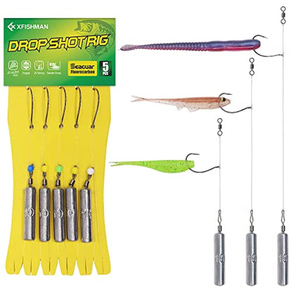 Drop Shot Rigs for Bass Fishing Ready Rig with Hooks and Sinker Weights - color: Hook Size 1/0-Weight 3/8 oz-Qty 5