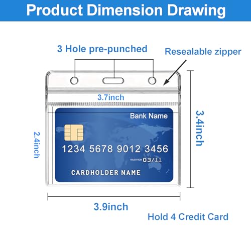 6 Pack Horizontal Badge Holders Plastic with Resealable Zipper, Waterproof ID Card Holder&Name Tag Holder for Office&School, Fits ID Card/Credit Card/Driver’s License (2.4 x 3.7 Inches)
