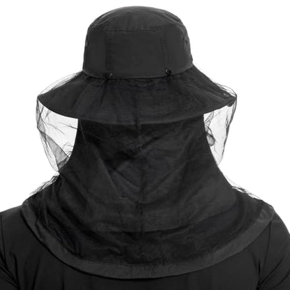 BASSDASH UPF 50+ Mosquito Sun Hat with Hidden Head Net and Neck Flap for Men Women Outdoor Fishing Hiking Camping - color: Black