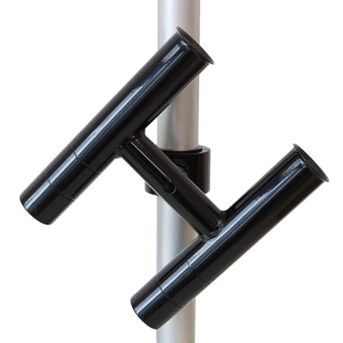 T-Top fishing Rod Holder Twin Aluminum clamp-on fit 1-1/2",1-7/8",2" inch horizontal or vertical fishing tower/leaning post/rail white black anodized (Black)