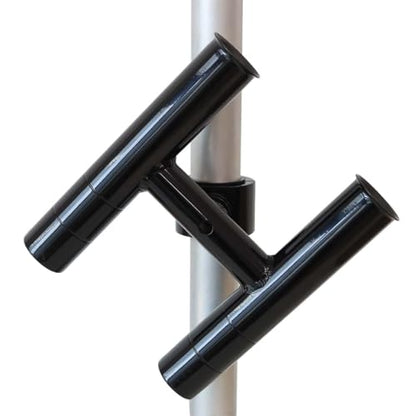 T-Top fishing Rod Holder Twin Aluminum clamp-on fit 1-1/2",1-7/8",2" inch horizontal or vertical fishing tower/leaning post/rail white black anodized (Black)