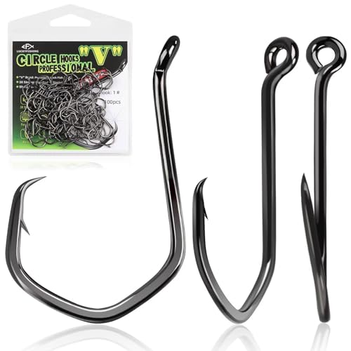LUCKYFISHING Circle Hooks Catfish Hooks Circle Hooks for Saltwater Freshwater Offset Octopus Hooks 2#-8/0 with 50/60/70/80/100PCS - size: 8/0-50PCS