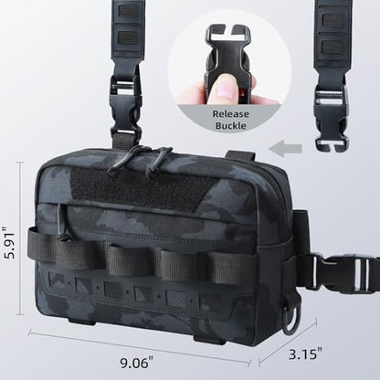 Outdoor Chest Bag for Men, Water-Resistant Fishing Chest Pack, Tactical Vest for Running, Cycling, Hiking - color: Black Camo