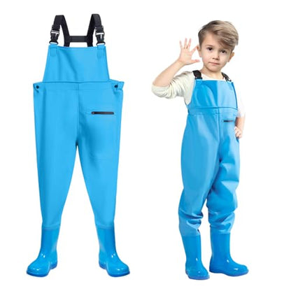 SooGree Kids Chest Wader with Non-Slip Boots,Youth Fishing Hunting Waterproof Waiters, Children Boys Girls Breathable Waders - color: Blue, size: Foot length：8.46"；Height：55.11"-59.05"