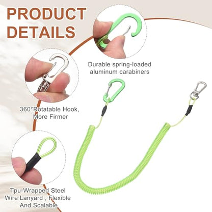 PATIKIL Fishing Lanyard, (118.11" Length, Green) (3Pcs), Retractable Coiled Tether Anti-Lost Rope Coiled with Carabiners and 360° Safety Buckle, Suit for - Fishing/Hunting/Hiking/Boating - color: Green, size: 118.11"