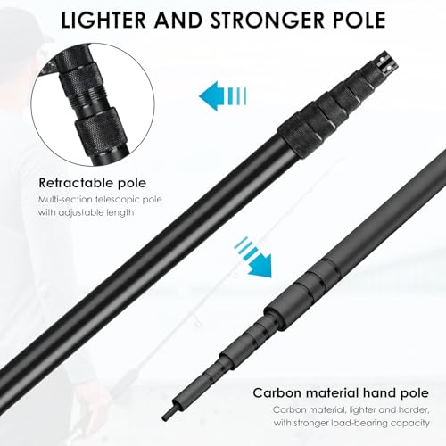 THKFISH Carbon Fiber Fishing Net - Long Handle, Portable Telescopic Landing Net - 27 to 157.5 Inch - Aluminum Mesh Frame Rubber Coated - size: 118” Telescopic Handle/19.7” Hoop Size