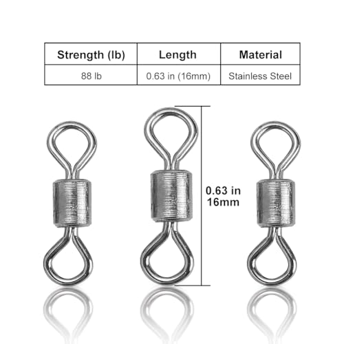 50Pcs Fishing Line Connector, High Strength Fishing Barrel Swivels Set Stainless Steel Ball Bearing Swivel Rolling Bearing Snap Connector for Saltwater Freshwater Fishing Tackle Accessories