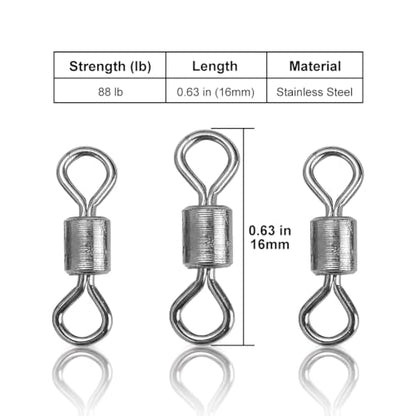 50Pcs Fishing Line Connector, High Strength Fishing Barrel Swivels Set Stainless Steel Ball Bearing Swivel Rolling Bearing Snap Connector for Saltwater Freshwater Fishing Tackle Accessories