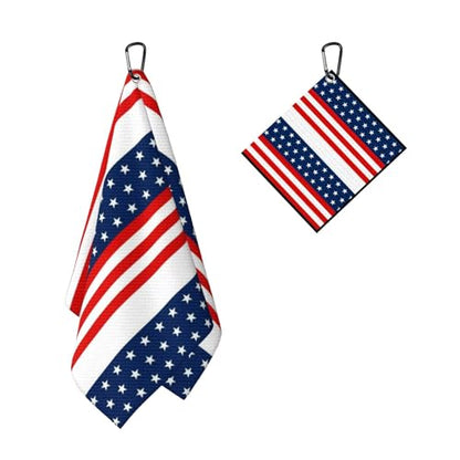 Blue Red White Flag Golf Towel for Golf's Bags Carts American Flag Golf Towels with Clip Stripe Pattern Waffle Towels Flags Print Cleaning Cloth 2 Packs for Men Golfer, Birthday Present - color: Navy Blue White