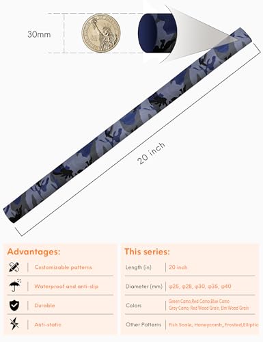 Accering Nice Texture Heat Shrink Handle Wrap (φ30mm, Blue Camo) | L1.64 ft, Shrink Ratio: 1.8:1. Ideal for fishing rod, bare metal handle. - color: Blue Camo, size: φ30mm, L1.64 ft