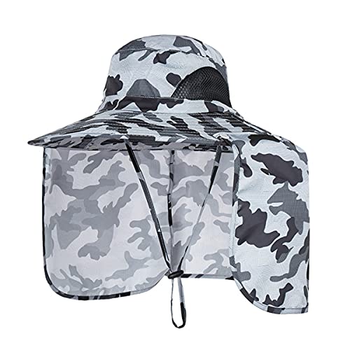 Sun Blocker Hats Outdoor Sun Protection Fishing Cap with Neck Flap Large Brim Outdoor Hat - color: Light Grey Camo