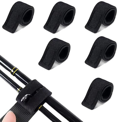 6PCS/12PCS Elastic Fishing Rod Straps Durable Portable Fits for Sea Pole Hand Pole Throwing Pole, Universal Fishing Pole Wrap Band Adjustable Fishing Rod Holder Belts - color: Black(6PCS)