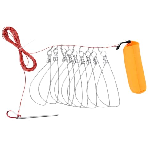 Fish Stringer High Strength Detachable Portable Live Fish Lock for Outdoor Fishing 10 Stainless Steel Hooks 5m Rope