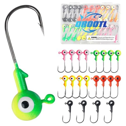 Fishing Jig Head Hooks Set, 20/40pcs Assorted Painted Round Jig Heads with Big Eyes 3/8 1/4 1/8 1/16 1/32oz Crappie Jig Heads for Bass Trout Walleye Freshwater Saltwater Fishing - style: 3/8oz-20pcs