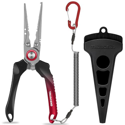 TRUSCEND Easy Use Lockable Fishing Pliers with Tungsten Carbide Cutter, Innovative Ergonomic Handy Handle, Saltwater Corrosion Resistant Teflon Coated Fishing Tool, Light Multi-Function Fishing Gear - color: A3-red