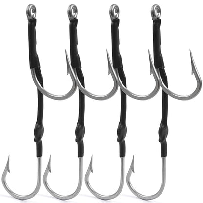 Double Hooks Rig for Trolling Chunking,4pcs Saltwater Trolling Hooks Stainless Steel Double Trolling Hooks Large Big Game Fishing Hooks for Marlin Shark Tuna Wahoo Dorado Fishing - size: 13/0-4pcs