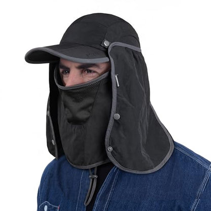 GADIEMKENSD UPF 50+ Folding Fishing Hat 360 Outdoor Sun Hat - color: Black