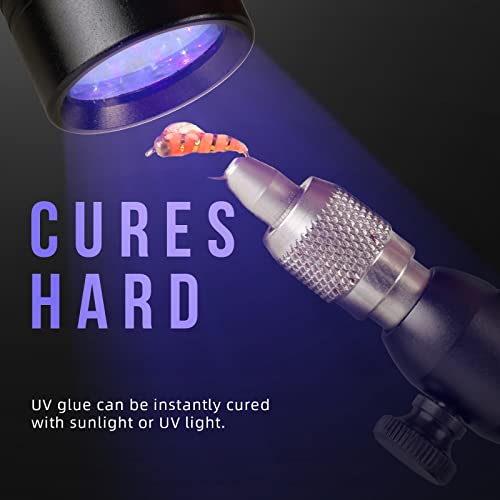 GREATFISHING Fly Tying UV Clear Glue and Power Light Combo Three Bottles Thick Thin and Soft +12 LED Light for Building Flies Heads Bodies Wings and Gluing Eyes - color: three uv glue combo
