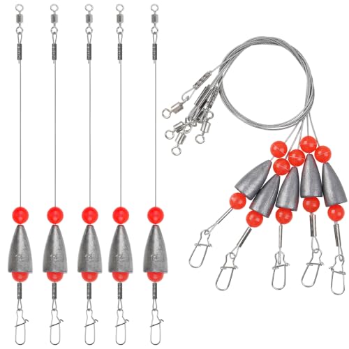 Carolina Rigs for Bass Fishing, 5pcs Pre Rigged Carolina Ready Rigs with Weight Free Rig Kit Bullet Fishing Sinkers Pre-Rigged Ready Carolina Rigs - style: Sinker 14g, 5pack