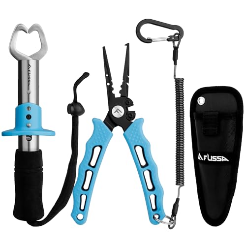 FLISSA Fishing Pliers, Fish Gripper, 2PCS Fishing Tool Kit Includes Multifunctional Fishing Pliers Hook Remover with Sheath and Stainless Steel Fish Lip Gripper, Fishing Gift - style: Plier and Gripper