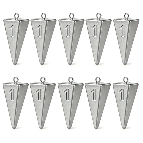 Pyramid Sinkers Fishing Weights, Saltwater Fishing Sinkers for Surf Fishing Gear Tackle - 1oz, 2oz, 3oz - style: 1 Ounce-10pcs