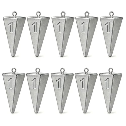 Pyramid Sinkers Fishing Weights, Saltwater Fishing Sinkers for Surf Fishing Gear Tackle - 1oz, 2oz, 3oz - style: 1 Ounce-10pcs